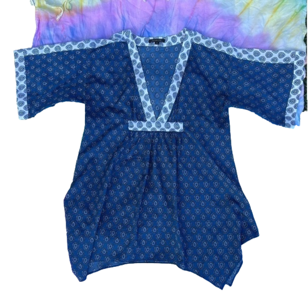 𝅺RACHEL Zoe Blue & White Handkerchief boho blouse XS NWOT